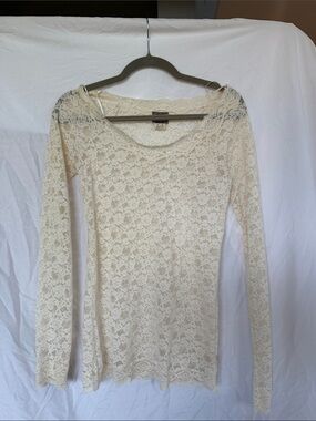 Free People Intimately Cream Lace Long Sleeve Coverup Top